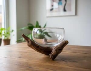 Glasschale auf Wurzelholz Glasschale auf Wurzelholz