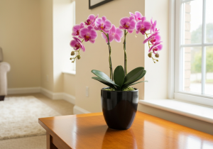 Künstliche Orchideen im Topf