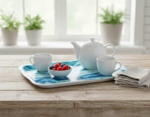 Ein Melamin Tablett auf einem Tisch