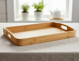 Ein rechteckiges Serviertablett aus Holz Ein rechteckiges Serviertablett aus Holz