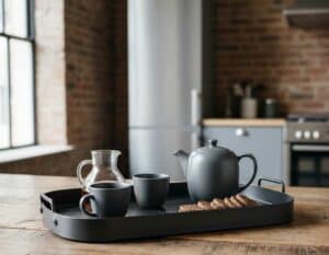 Ein Serviertablett in Schwarz aus Metall