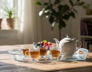 Ein Serviertablett aus Glas