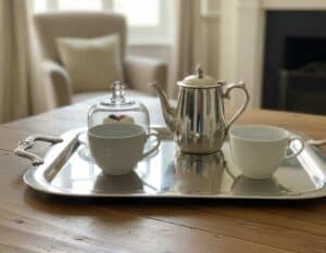 Ein Serviertablett aus Metall