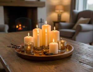Ein Tablett mit Kerzen