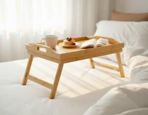 Ein Tischtablett mit zwei Füßen zum Aufklappen